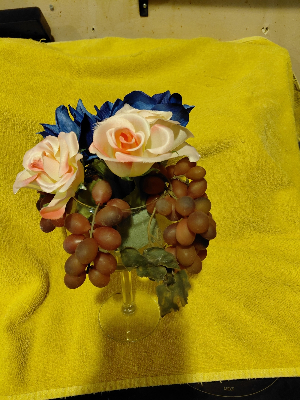 Home Accents Pink & Blue Rose and Faux Grape Decorative Arrangement